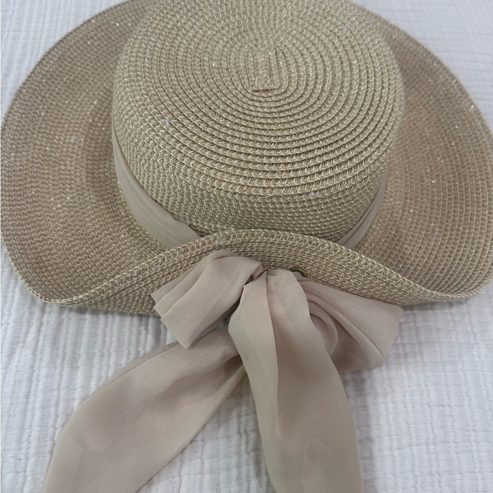 Elegant Beige Sun Hat with Ribbon+ FREE GIFT